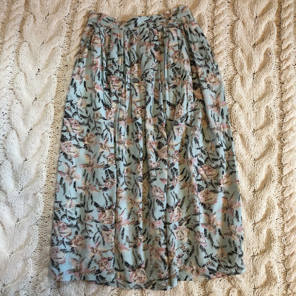 Light Blue Skirt with Pink & Black Floral
